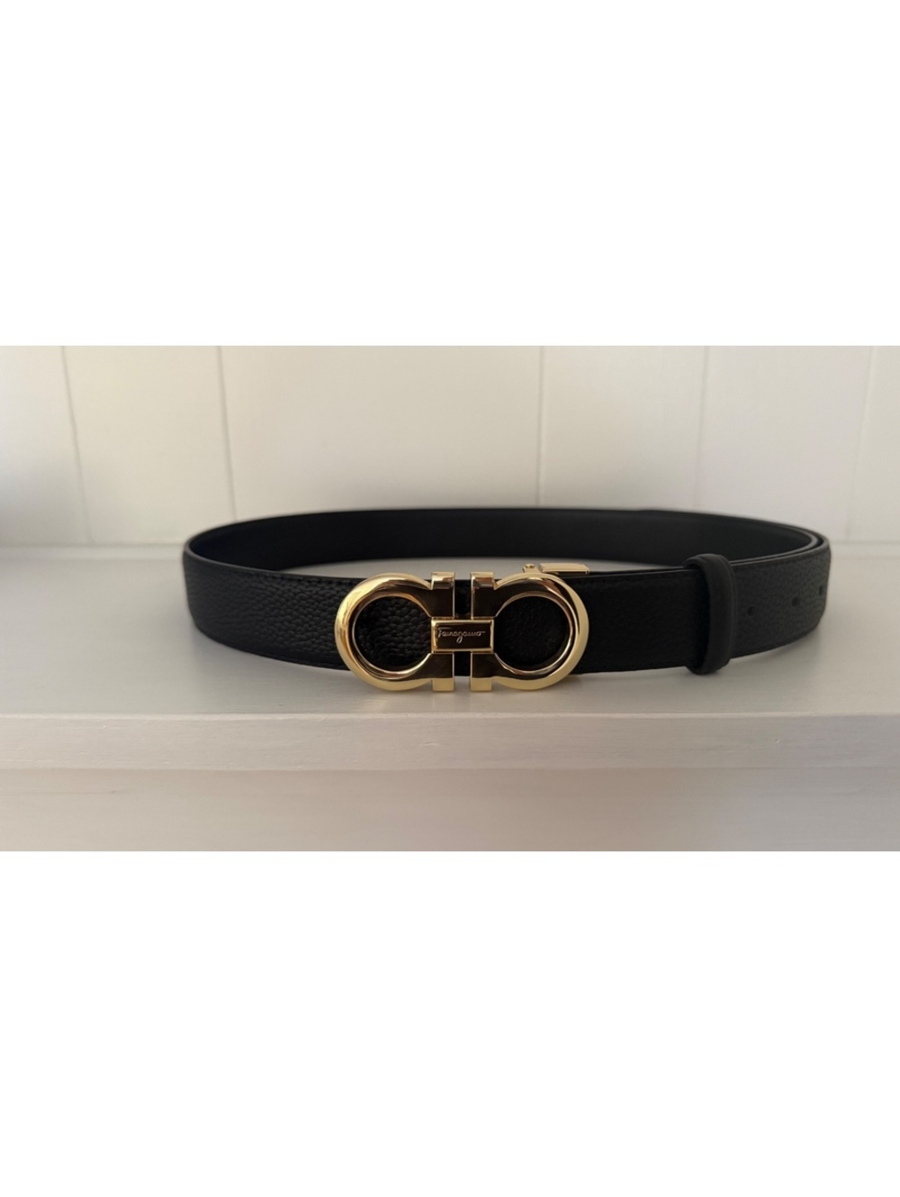 Salvatore Ferragamo Black Leather Belt Gold Gancini Buckle Size 46/115 Italy